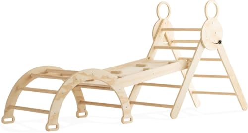 Buxibo Mini Structure – Arche en Bois avec Rampe et Toboggan – Aire de Jeu Montessori intérieure – 176x47x82 cm – Naturel