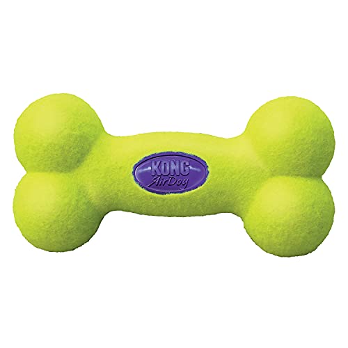 KONG – AirDog Squeaker Bone – Quietschendes, Federndes Apportierspielzeug aus Tennisballmaterial – Für Große Hunde