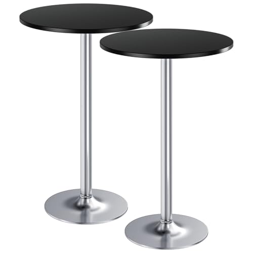 Image of Furmax Bistro Pub Table Round Bar Height Cocktail Table for Home Bar, Round Bar Tables for Party, Dining Room, Living Room and Wedding, Metal Base MDF Top, 40.6 Inch Height (2, Black-2)