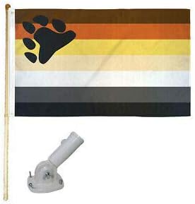 5' Wooden Flag Pole Kit W/Nylon White Bracket 3x5 Bear Pride Polyester Flag