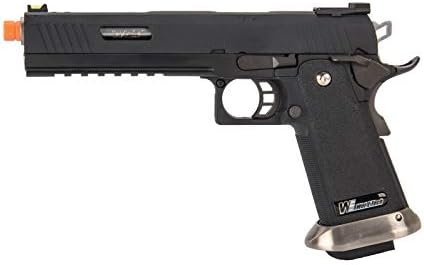 Lancer Tactical WE-Tech Hi-Capa 6" IREX Competition Full Auto Gas Blowback Airsoft Pistol Black Silver Barrel