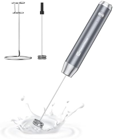Maestri House Rechargeable Milk Frother with Stand, Handheld Electric Foam Maker Waterproof Detachable Stainless Steel Whisk Drink Mixer Foamer for Lattes, Cappuccino