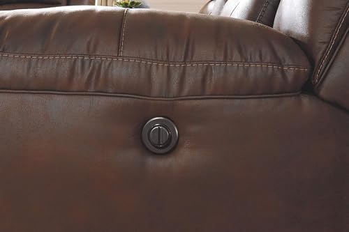 Image of Signature Design by Ashley Stoneland Faux Leather Manual Double Reclining Loveseat with Center Console, Light Brown