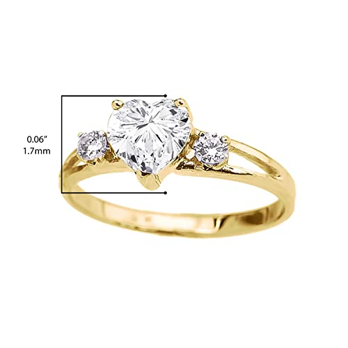 10k Yellow Gold Heart Shape Cubic Zirconia & White Topaz Split Shank Three Stone Ring3