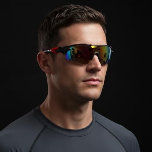 Image of Cycling Goggles for Men & Women | Sports Goggles UV400 Protection | Oversized Sports Sunglasses for Cricket, Running, Driving, Fishing, Hiking & Outdoor Activities (Red : Mercury)