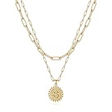 Yoosteel Gold Necklaces for Women Girls, 14K Gold Plated Dainty Layering Paperclip Link Chain Necklace Personalized Coin Pendat S Gold Layered Necklaces for Women Girls Gold Jewelry Gifts