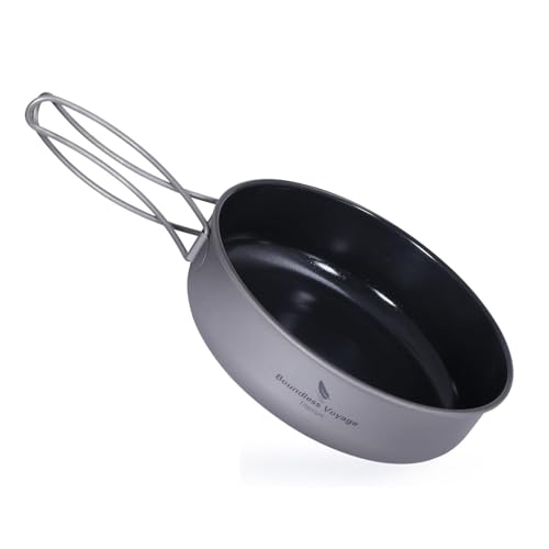 iBasingo Titan Antihaft Bratpfanne 15cm Leichtes Skillet Griddle Wandern Camping kleine Teller Schale Outdoor Kochgeschirr mit Keramikbeschichtung und Klappgriff für Fried Egg Steak Ti2062C