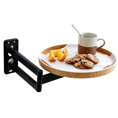 Table Murale Ronde Pliante, Murale Rabattable Rond, Étagère Flottante Rotative à 180°, Étagère Murales Ronde en Bois 30 x 30 cm, Petite Basse Table...