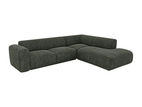 Vente-unique-Gran sofá rinconera Derecha con Respaldo Chaise Longue en Tela Jaspeada Verde POGNI de Maison Céphy