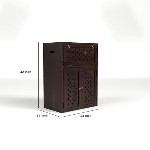 Image of Solid Sheesham Wood Inverter Cabinet | Rosewood Inverter Stand with Ventilated Doors & Foldable Front Panel | Multipurpose Storage Cabinet for Home & Office (Walnut Finish)