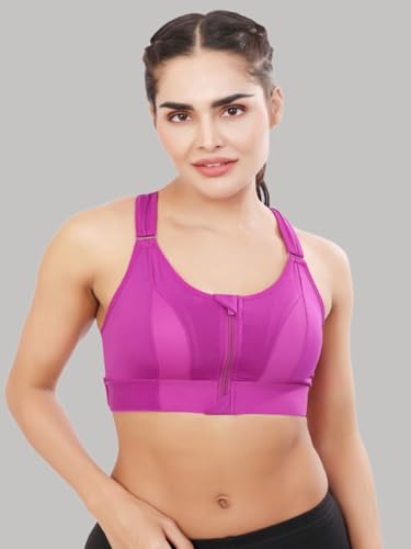 Image of Bella Voste Women Polyester Spandex High Impact Front Zip Sports Bra Fitness Criss Cross Back Crop Tops Tank Gym Yoga Workout, Size: M-5XL