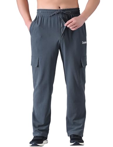 Zoulee Men's Cargo Pants Open Bottom Loose Fit Sweatpants, Straight Leg Gym Casual Pants with Pockets, Front Zipper Fly4
