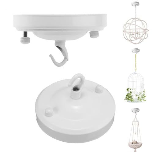 2 Piezas Roseton lampara techo Blanco Rosetón de Techo de Metal Embellecedor para Lámpara Soporte Lampara Techo Para Colgar Decorar, Lámpara de techo colgante, Plantas, cesta colgante para gatos