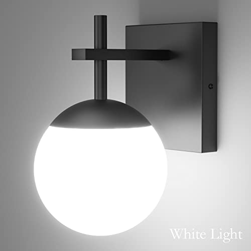 Image of Ralbay Matte Black Wall Sconce, Mid Century Modern Black Wall Light Fixtures Milky Glass Indoor Wall Lamp for Home Decor Bathroom Kitchen Living Room Vanity Hallway, Black 1 Light (Exclude Bulb)