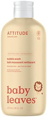 ATTITUDE Bubble Bath and Body Wash for Baby, EWG Verified, Dermatologically Tested, Plant- and Mineral-Based Ingredients, Vegan and Cruelty-free, Pear Nectar, 473 ml (Packaging May Vary)