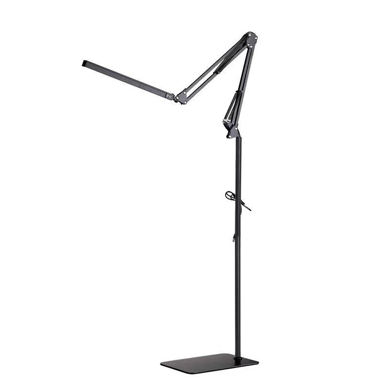 Image of NYRWANA Adjustable LED Floor Lamp for Living Room | Swing Arm Desk Light with Stable Metal Base | 3-Level Color Control LED | Eye-Care Work Lamp for Home, Office, Craft & Study (Black)