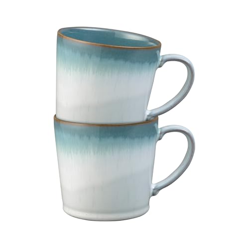 Denby - Azure Haze Blue Coffee Mug Set of 2-400ml Large Stoneware Ceramic Tea Mug Set for Home & Office - Dishwasher Safe Microwave Safe - Blue White Reactive Gradient Glaze - Chip Resistant