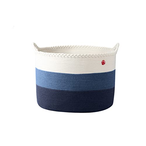 MeloMin Cesta de lavandería tejida de cuerda de algodón 100 % (48 litros), 6 colores, 43 x 33 cm, cesta de almacenamiento para el hogar para mantas, edredones, toallas y juguetes (azul)