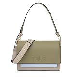 TOUS Bandolera Mediana Audree Saffiano Topo y Verde – Bolso Mujer con Solapa Magnética y Doble Asa | Ref. 2002358244