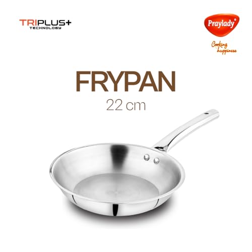 Image of Praylady TRIPLUS 4-Piece Triply Cookware Set | 24cm Kadai + 24cm Lid + 22cm Frypan + 16cm Saucepan | Triple-Layered Stainless Steel-Aluminum | Induction & Gas Compatible(4-Piece Triply Cookware Set)