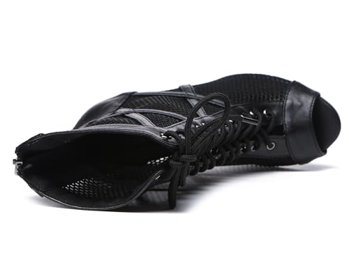 Image of Dance Practice Shoes for Women Mesh Ballroom Sandals Heels Party Prom Ankle Booties with Zip