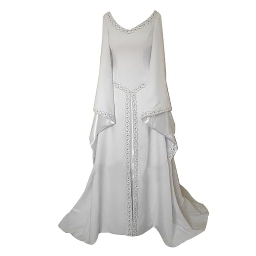 Disfraz Medieval para Mujer Vestido Manga Larga Bordado Renacentista Cosplay Blanco S