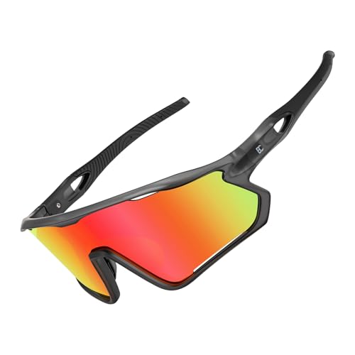 BIRCEN 偏光ベースボールランニングサングラス:TR90 スポーツ サイクリング グラス メンズ レディース UV400 保護 MTB運転用, C透明ダークグレーフレームオレンジレンズ。の商品画像（Amazon）