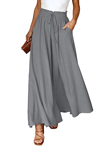 Image of Dokotoo Pants for Women Casual Elastic Waist Wide Leg Pants with Pockets