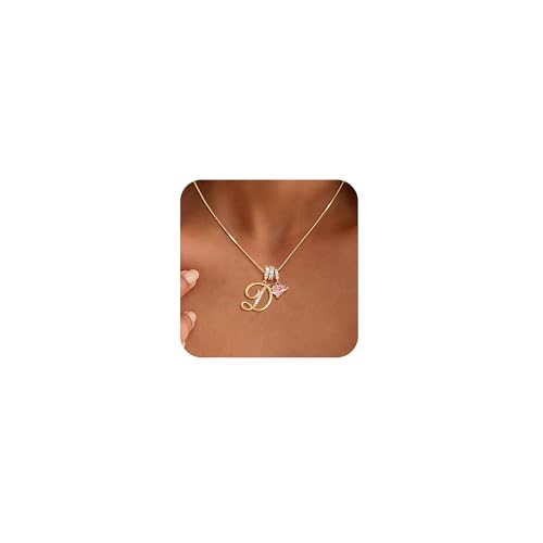 CHESKY Heart Initial Necklaces for Women 14K Gold Plated D Letter Pendant Necklaces Dainty Monogram Name Necklace Personalized Heart Charm Necklaces Trendy Gold Jewelry Gifts for Her