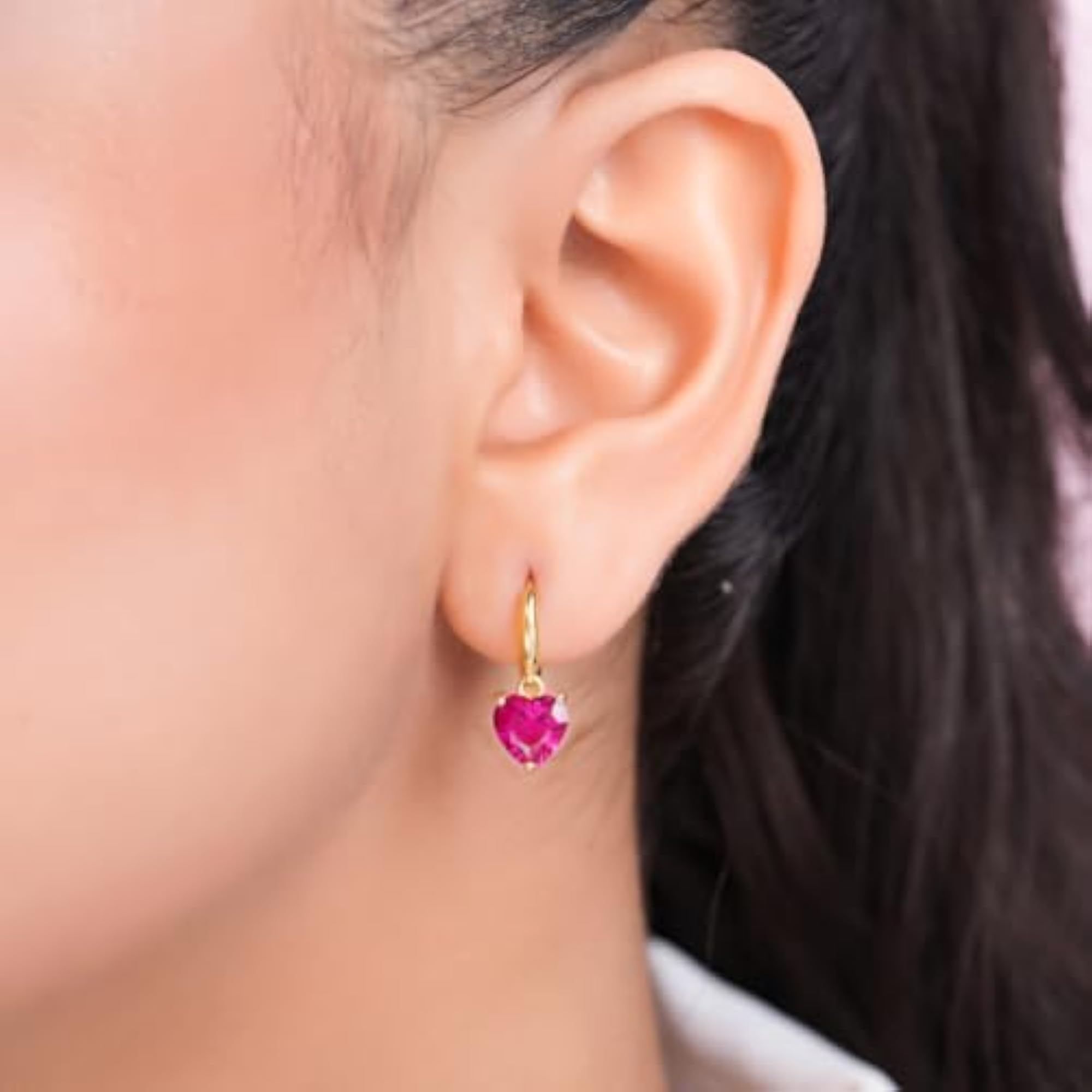 Women's 925 Sterling Silver Heart Gold Plated Drop Earrings