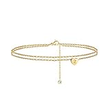 Pulseras de tobillo con inicial de corazón para mujer, rellenas de oro de 14 quilates, hechas a mano, delicadas tobilleras en capas con letra inicial de corazón, pulseras de tobillo para mujer
