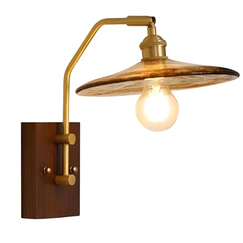 Magiroz Vintage Brass Wall Sconce with Amber Glass Shade, E26, Type B