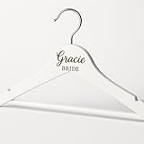 Personalized Wedding Hanger – Custom Name & Role, White Wooden Hanger w/Notches & 360° Chrome Hook – Bride • Bridesmaid • MOH • Mom – Optional Date – Adult Size