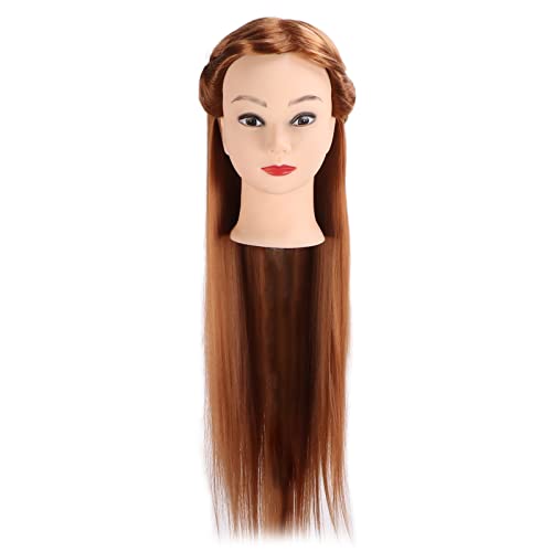 Taruor Cabeza de Maniquí de Peluquería, Entrenamiento Peinado Trenzado Cabello Marrón Claro, con Maquillaje, para Estudiantes Escuela Belleza, Práctica Corte, TR