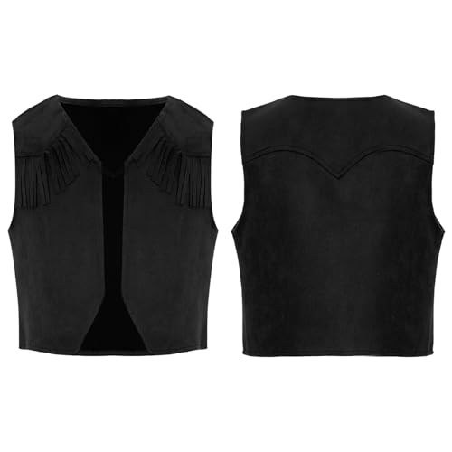 Sywiyi Kids Boys Girls Western Cowboy Cowgirl Vest Open Front Fringe Waistcoat Halloween Party Dress Up