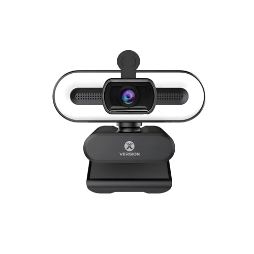 Image of Webcam Full HD 1080p with Built-in Microphone and 3 Colour LED Light, XVersion USB Plug & Play Web camera for PC /Laptop /Streaming /Meetings / 360 Degree Rotation, 1 Year Manufacturer Warranty - Black