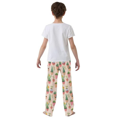 Cactus Plant Long Pajama Pants Elastic Waist PJ Bottoms with Pockets S A1105184