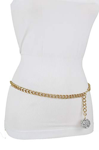 Women Gold Metal Chain Skinny Fashion Belt Hip Waist Disco Ball Bling Charm Fit Sizes XS S M2