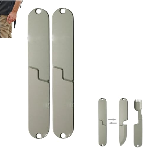 Set di posate da campeggio 2 in 1, coltello, spork e posate staccabili, set di posate in acciaio inox, portatile, coltello, forchetta, per pesca, viaggi e attività all'aperto