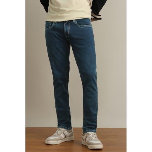 Image of Peter England Men Blue Mid Wash Jeans
