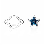 Pendientes de mujer Plata 925 Lindo Pequeño Planeta Asimétrico Estrella Stud Niñas Joyería Creativa