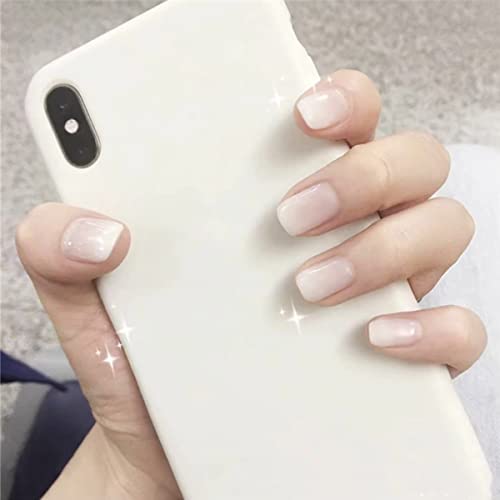 Bufenia Lot de 24 faux ongles carrés dégradés blancs (A)