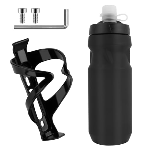 AOOSA Portabidones de Bicicleta, Soporte Bicicleta con Botella de Agua de Deportes 750ml, Libre de BPA, para Bicicletas de montaña y de Carretera con Tornillos, portabidón Esencial para Montar, Negro