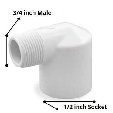 Image of PVC 90 Degree Elbow Pipe Connector - MIP Male Pipe Thread x Slip Socket (1 /2 inchSocket x 3 /4 inchMIP)