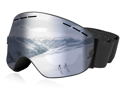 Queshark Occhiali da sci, Occhiali da Sci Con Doppia Lente Sferica, Protezione UV400, Antiappannamento e Antiriflesso, Compatibili Con il Casco, Occhiali da Snowboard per Uomini Donne Giovani