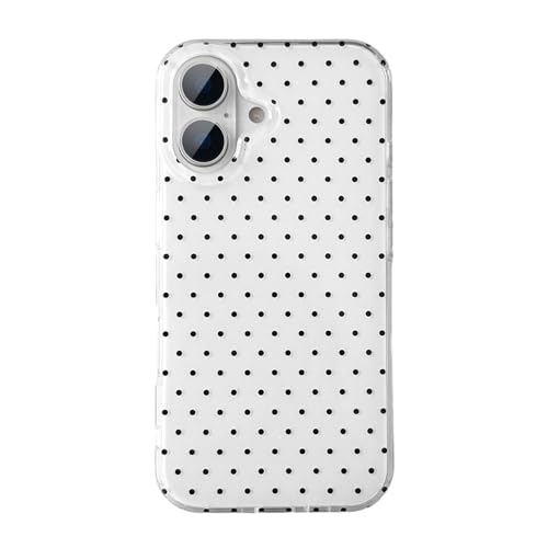 QLTYPRI for iPhone 16 Case, Cute Polka Dot Pattern Aesthetic Phone Case, Raised Camera Protection Durable TPU Slim Shockproof Protective Phone Cover for Girls Women - White