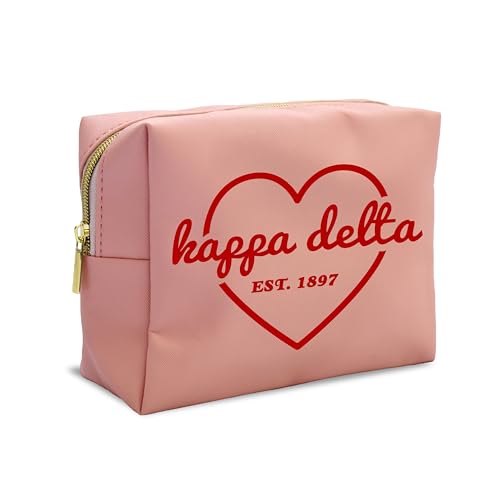 Sorority Shop Kappa Delta Makeup Bag - Multi-Purpose PU Leather, Water-Resistant Makeup travel bag with Licensed Design and Zipper Closure, Perfect Kappa Delta Sorority Gifts for Women