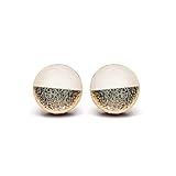 Two Toned with Faux Hammered Metal 10mm Stud Earrings, Handmade, Posts for Sensitive Ears Studs for Women Men Girls (White and Gold Faux Hammered Metal) -  Candi Cove Designs
