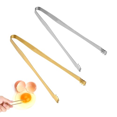 BOXOB 2pcs Egg Chalaza Remover Tongs, 5.98 Inch Toothed Design Eggshell Fragment Membrane Removal Tong Stainless Steel Multipurpose Kitchen Tool for Cooking Food Cake Pastry Chefs (Black, Silver)