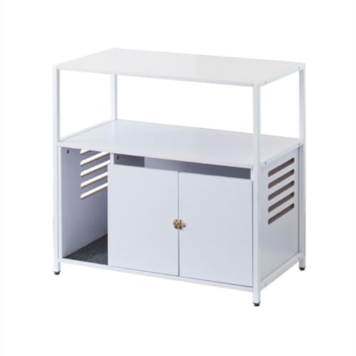 猫トイレカバー ラック付き 収納棚 レストルーム 猫砂飛散防止 おしゃれ インテリア 家具調 組み立て式 幅81cm スチールラック (ホワイト)